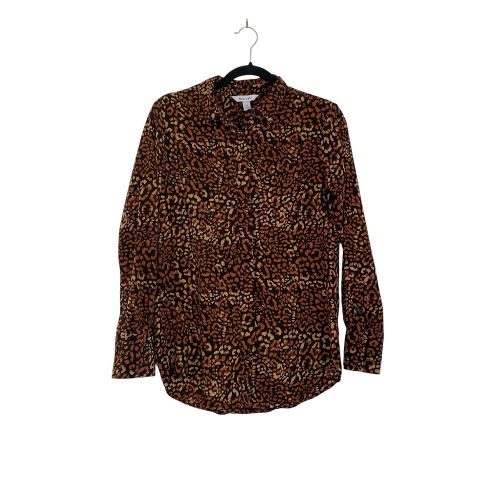 Nine West Brown‎ and Black Cheetah Animal Print Button Up Shirt print XS